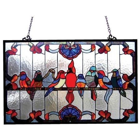 CHLOE LIGHTING Chloe CH1P982RA32-GPN 32 x 20 in. Lighting Tiffany Glass Featuring Gathering Birds Window Panel CH1P982RA32-GPN